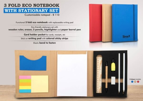 3 fold Eco Notebook with stationary set