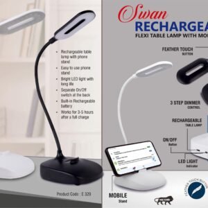 Rechargeable Flexi table lamp with Mobile stand | 3 step dimmer control | Feather Touch button