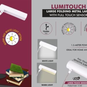 LumiTouch: Large folding Metal lamp with Full touch sensor | Warm and White Light option | Smooth dimmer function