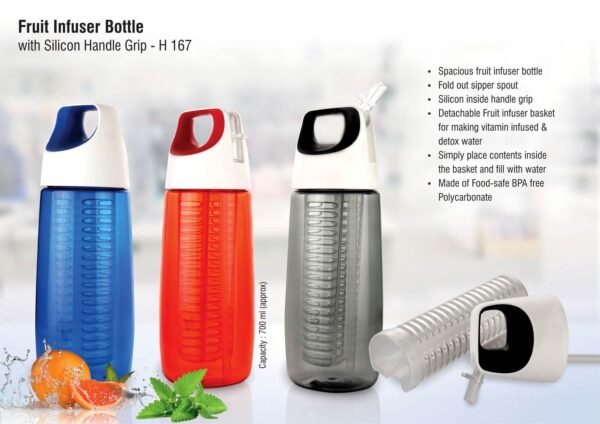 Fruit infuser water bottle with silicon handle grip (700ml approx) | BPA free