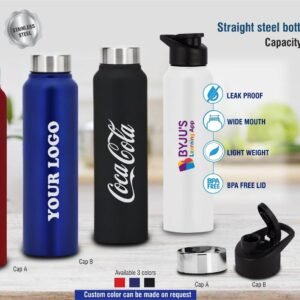 Straight steel single wall bottle Colored | Capacity 1L approx