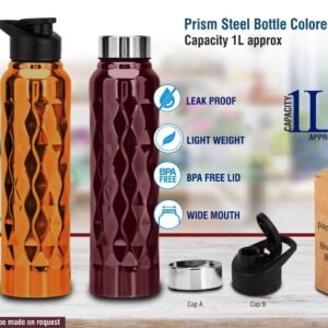 Prism steel single wall bottle Colored | Capacity 1L approx