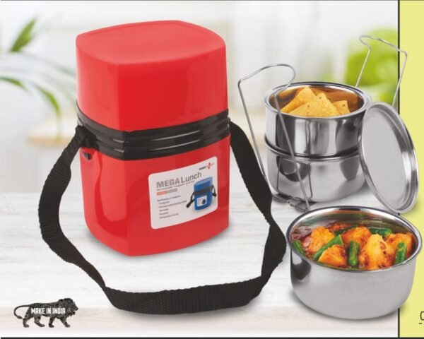 Power Plus Mega Steel Lunch Box- 3 Stainless steel containers with lifter