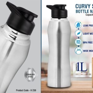 Curvy steel bottle Natural | Capacity 1L approx