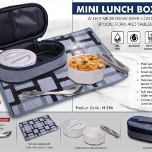 Mini Lunch box bag with 2 Microwave safe containers, Spoon, Fork and Tablemat