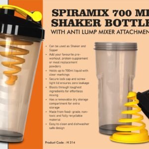 SpiraMix 700 ml Shaker Bottle with Anti Lump mixer attachment