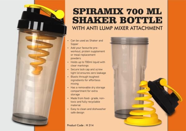 SpiraMix 700 ml Shaker Bottle with Anti Lump mixer attachment