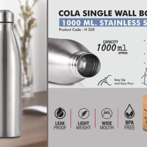 Cola Single Wall Steel bottle 1L : Natural