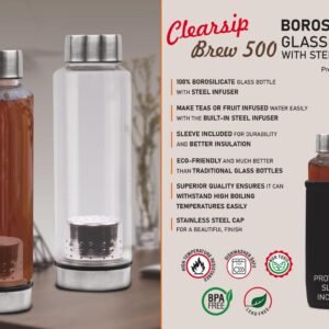 ClearSip Brew 500: Borosilicate Glass Bottle with Steel Infuser | Steel cap | Capacity 500ml