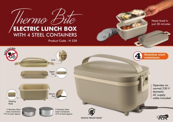 ThermoBite: Electric Lunch Box with 4 Steel Containers