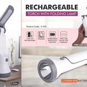 Rechargeable Torch with Folding Lamp | 1200 mAh rechargeable battery | Type C charging port