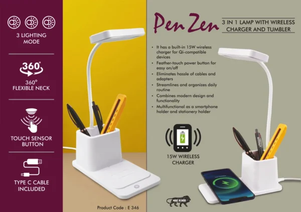 PenZen: 3 in 1 Lamp with 15W Wireless Charger and Tumbler