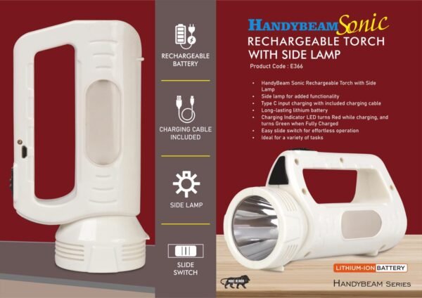 HandyBeam Sonic: Rechargeable Torch with Side Lamp